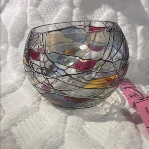 PartyLite Stained Glass Candle Holder - Red, Gold, Black